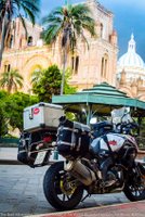 Adventure motorcycle parked in the center of Cuenca Ecuador 001