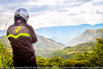 adventure motorcyclist checking out the andes in ecuador