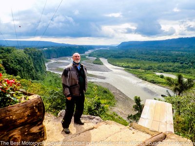 the cobbled road from banos to the amazon jungle with adventure motorcycles in ecuador