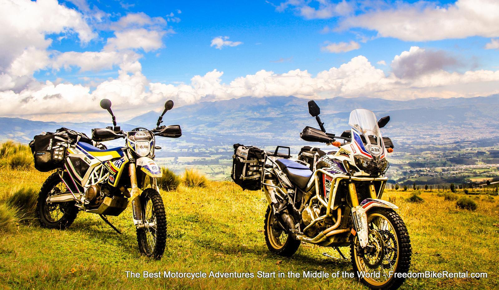 husqvarna 701 enduro and honda africa twin fitted with mosko moto luggage in ecuador