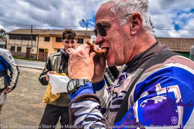 Motorycycle Tour Eating in Ecuador