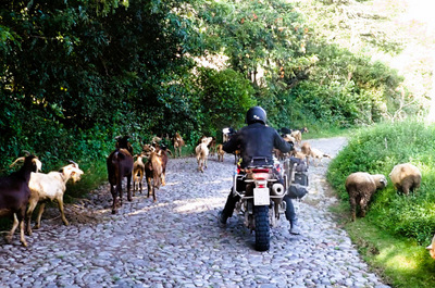 cobbled road to hacienda piman in ecuador