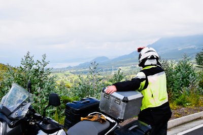 looking at lake san pablo with a motorcycle