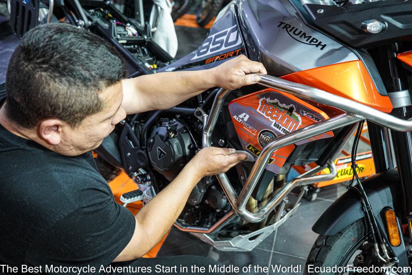 installing protective decals on a triumph 850 sport