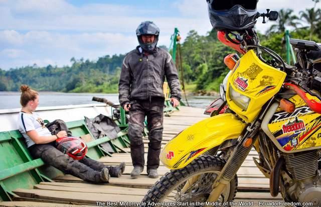 ferry over river offroad pacific discovery route ecuador motorcycle 4x4 adventure