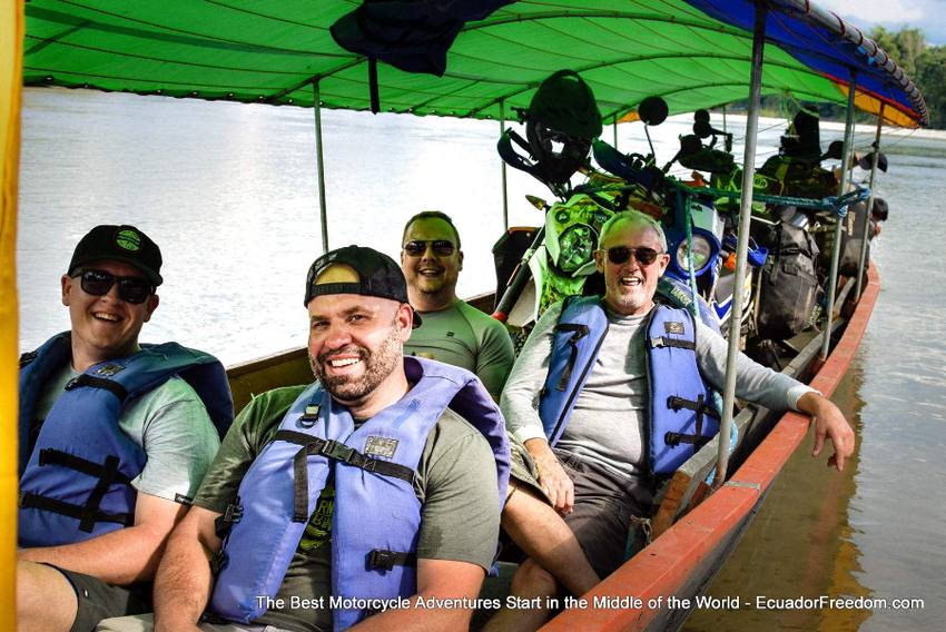 Motorcycles in a canoe in the amazon basin