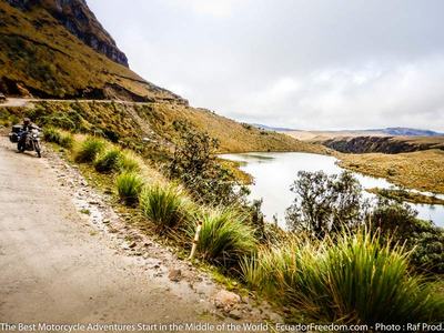 motorcycle overlooking mineral lakes near volcan chiles