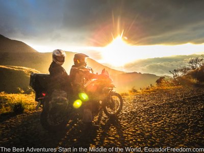 riding to lake mojanda at sunset