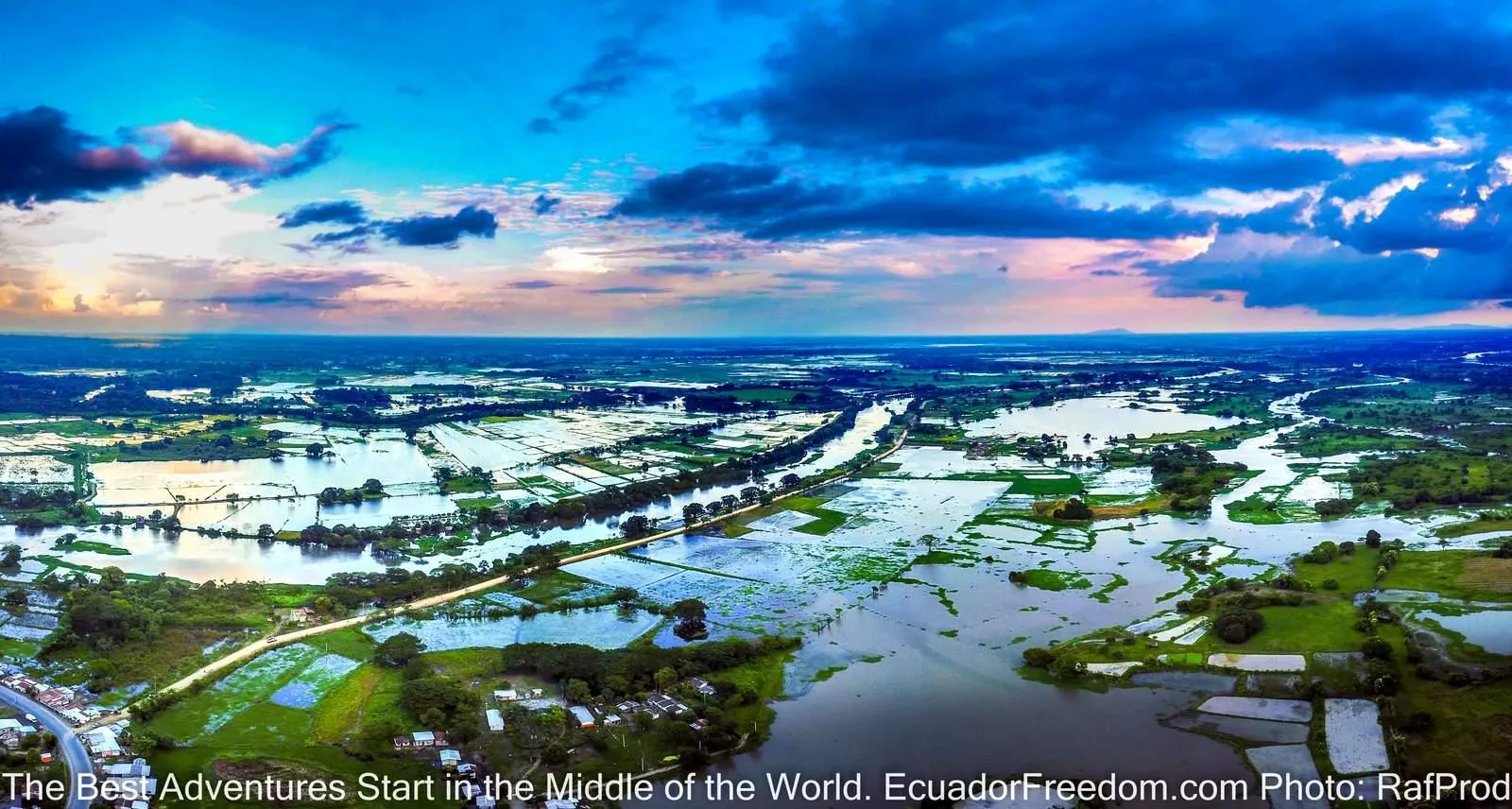 aerial view of ecuador coastal plains and motorcycle road