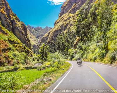 two riding a bmw f800gs up the canyon from ambato to chimborazo