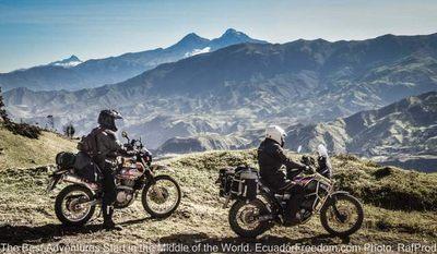 two motorcycles stopping for a view on the quilotoa loop